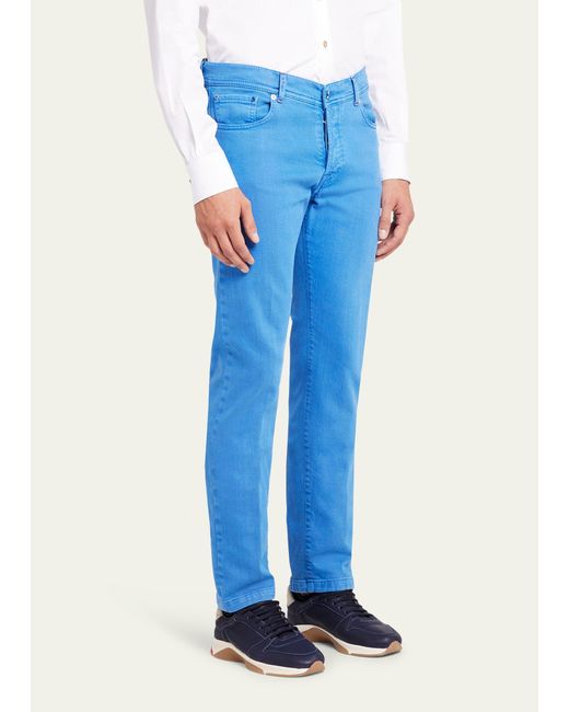 Kiton Blue Slim Fit Denim 5-pocket Pants for men