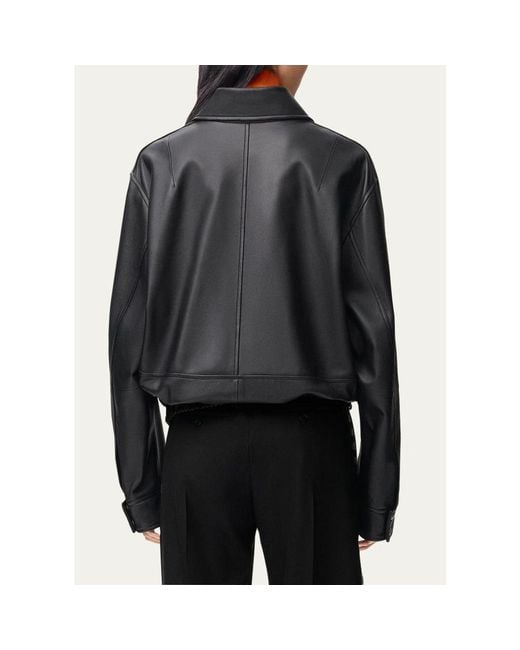 Loewe Black Drawstring Leather Bubble Jacket