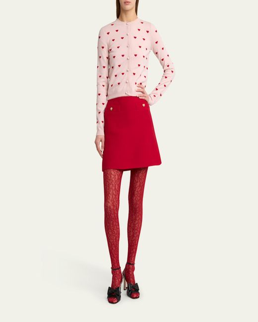 Valentino Garavani Pink Jacquard Hearts Wool-Cashmere Cardigan