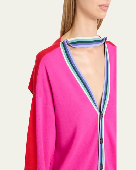 Christopher John Rogers Pink Colorblock Convertible Wool Cardigan