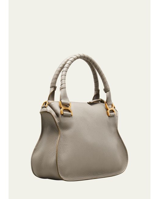 Chloé Metallic Marcie Medium Double Carry Satchel Bag In Grained Leather