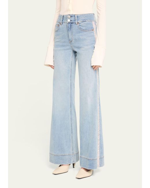 Alice + Olivia Blue Missa High-rise Wide-leg Crystal Side Jeans