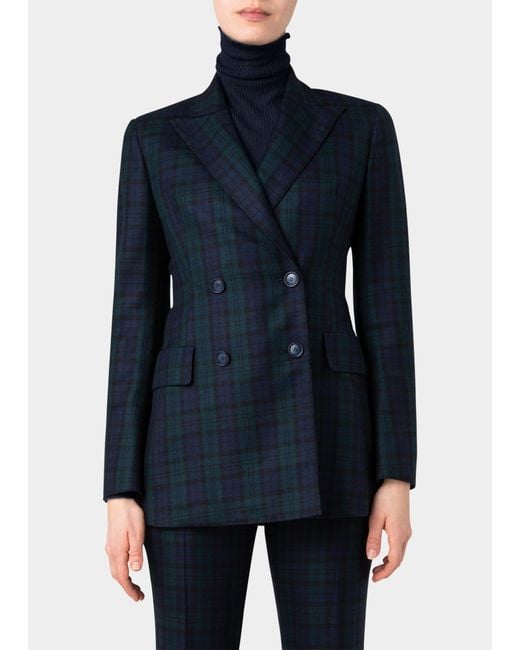 Akris Cashmere Doublebreasted Check Blazer in Blue Lyst