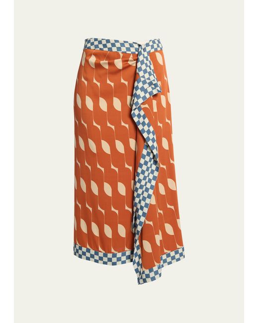Dries Van Noten Orange Sole Printed Ruffle Midi Skirt