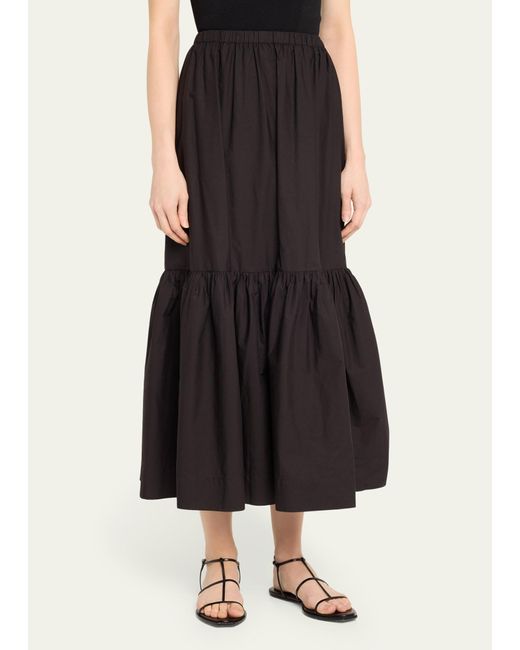 Ganni Cotton Poplin Flounce Skirt in Black | Lyst