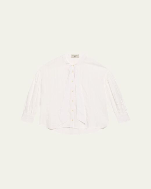 Officine Generale Natural Molly Tie-Neck Textured Stripe Top
