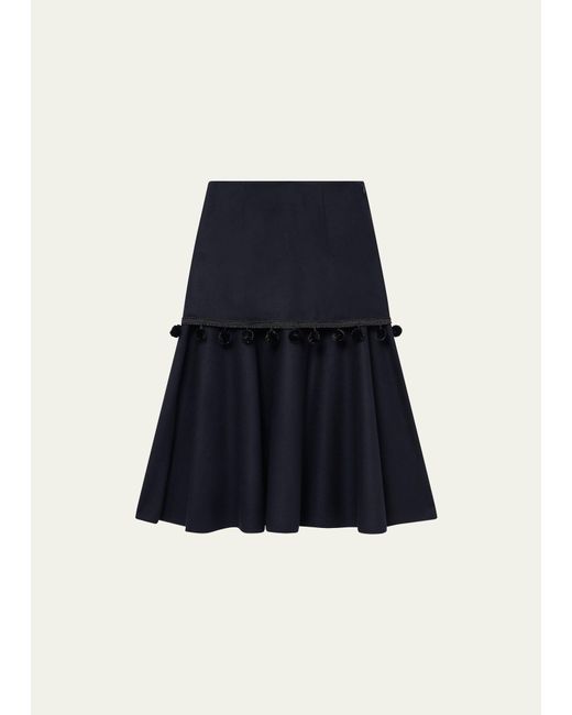 Wales Bonner Blue Serenade Pompom-trim Wool Midi Skirt