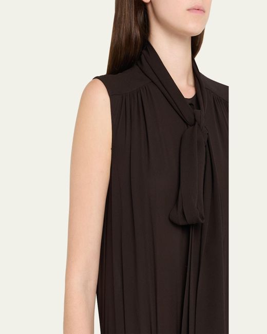 Michael Kors Black Scarf-Neck Pleated Silk Midi Shirtdress