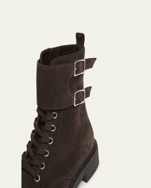 Gianvito Rossi Black Suede Buckle Cuff Combat Booties