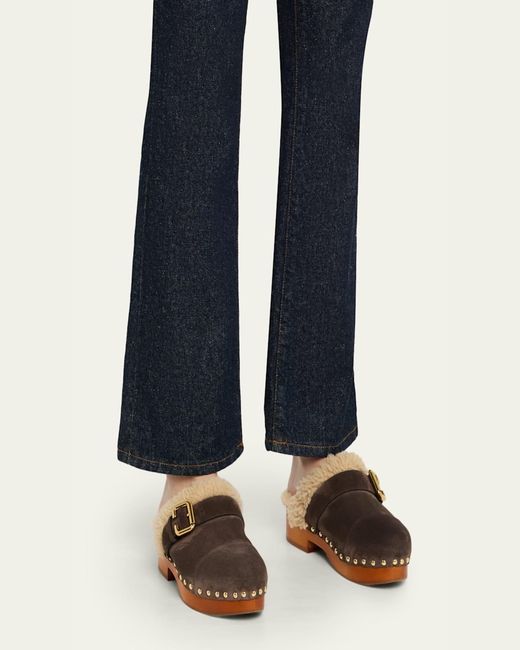 Chloé Multicolor Jeanette Suede Shearling-Lined Clogs