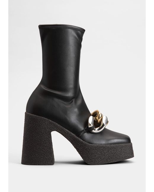 Stella McCartney Skyla Stretch Chunky Chain Platform Boots in Black | Lyst