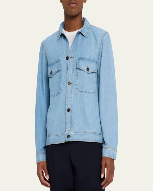 Officine Generale Blue Hany Washed Lyocell Button-Down Workshirt for men