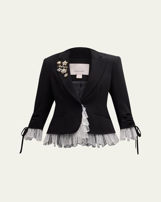 Cinq À Sept Black Le Petit Lace And Brooch Roxie Blazer