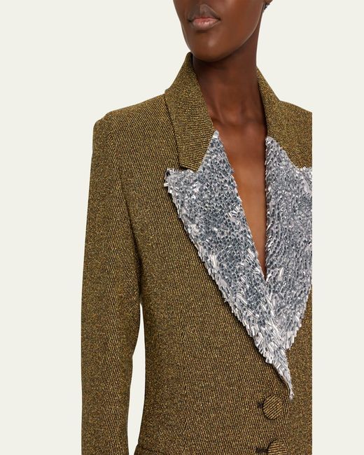 Rabanne Green Sequin Lapel Wool Single-Breasted Jacket