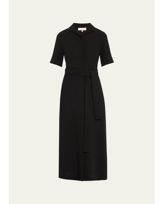 Lafayette 148 New York Black Belted Notch-collar Midi Shirtdress