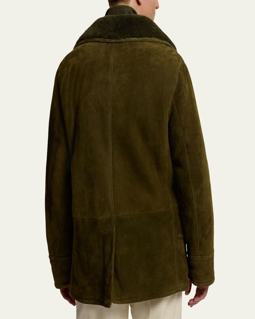 Ralph Lauren Green Suede Shearling-Lined Double-Breasted Jacket for men