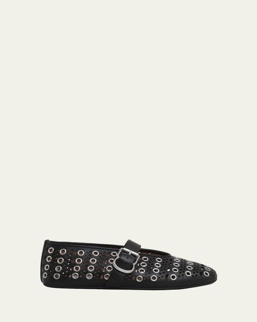 Alaïa White Vienne Buckle Eyelet & Laser-Cut Leather Ballet Flats