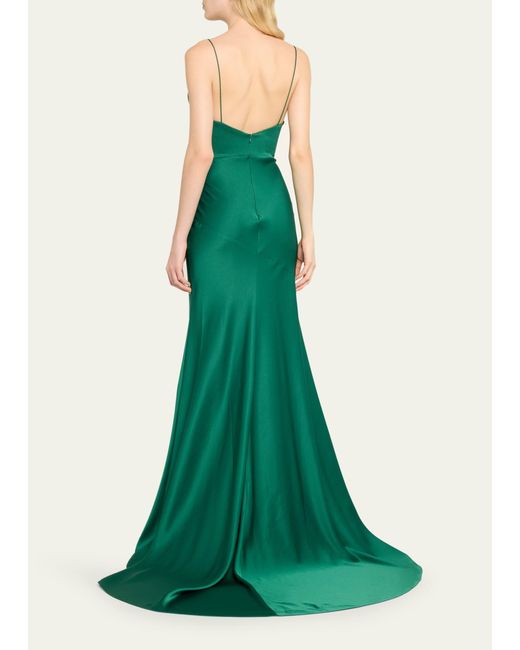 Alex Perry Green Satin Crepe Cowl Draped Gown