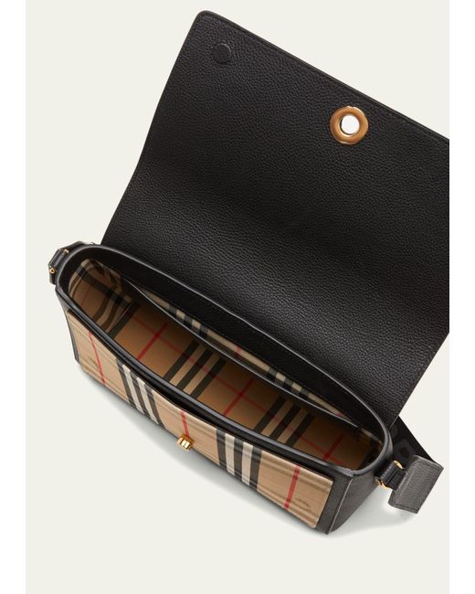 Burberry Black Note Medium Leather & Vintage Check Crossbody Bag