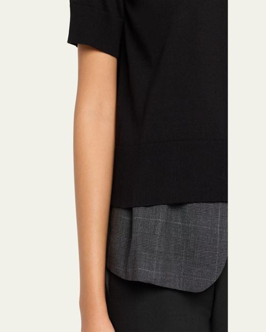 Sacai Black Glen Check Layered Short-Sleeve Sweater