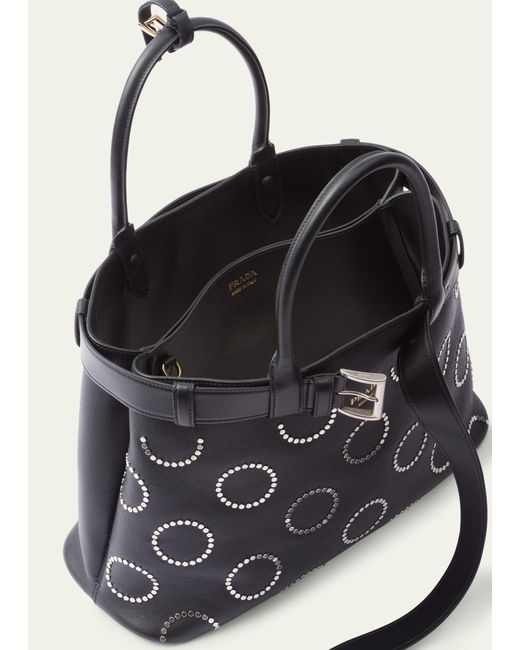 Prada Buckle Studded Leather Top-handle Bag in Black | Lyst