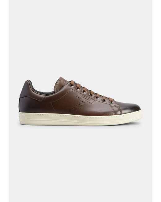 Tom Ford Warwick Burnished Leather Low-top Sneakers in Brown for Men | Lyst