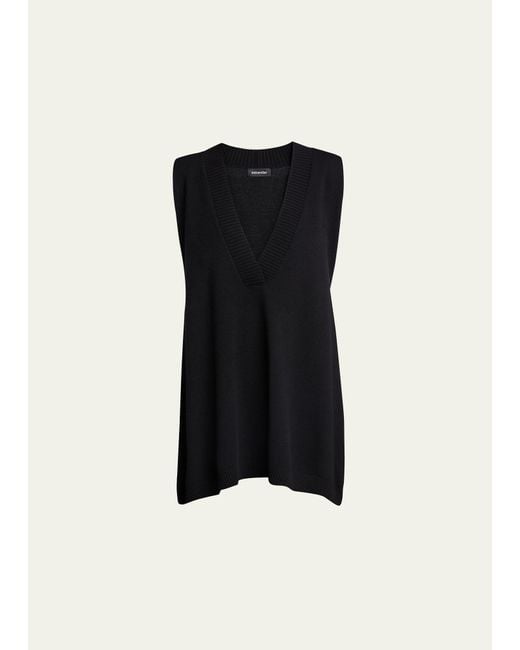 Eskandar Black A-line Sleeveless Deep-v Long Cashmere Sweater