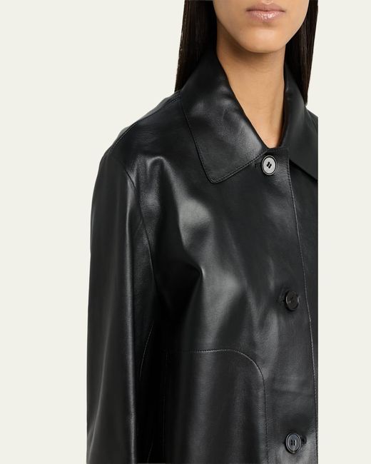 Arma Black Emy Cropped Button-Down Leather Jacket