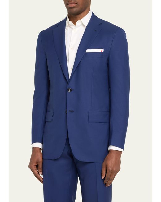 Kiton Blue Solid Wool Suit for men