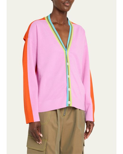 Christopher John Rogers Pink Convertible Colorblock Knit Cardigan