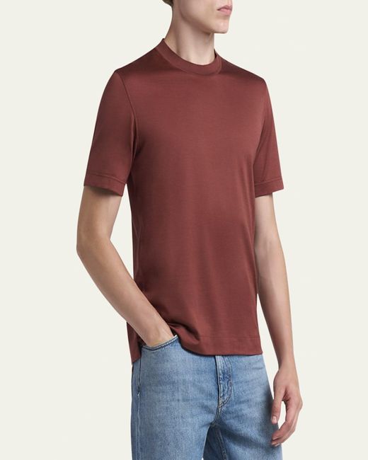 Zegna Red Solid Silk-Cotton T-Shirt for men