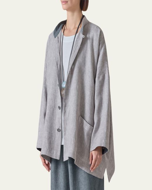 Eskandar Gray Longer Back Wide Mandarin Jacket