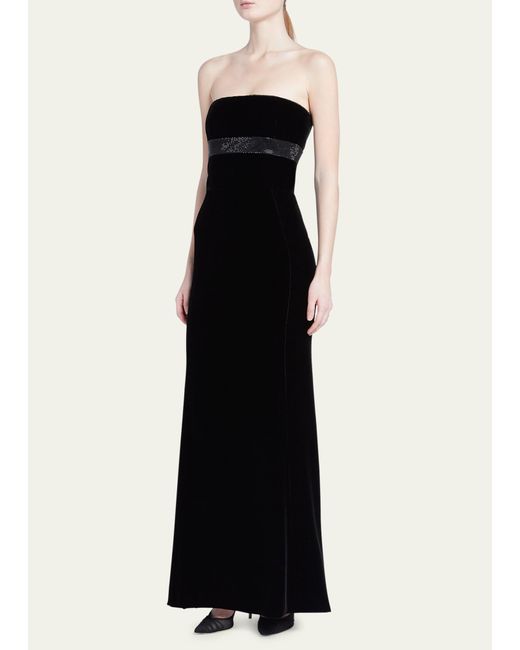 Giorgio Armani Black Strapless Strass Embellished Velvet Trumpet Gown