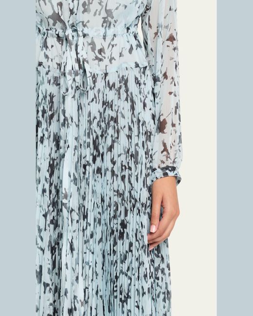 Proenza Schouler Blue Jones Printed Crinkle Chiffon Pleated Dress