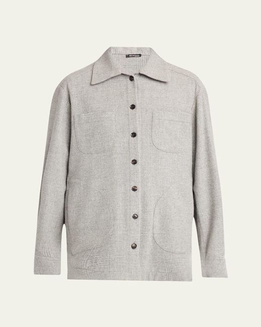 Kiton Gray Plaid Button Down Wool Cashmere Shirt