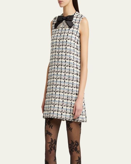 Valentino Garavani White Bow-Embellished Sequin Tweed Mini Dress