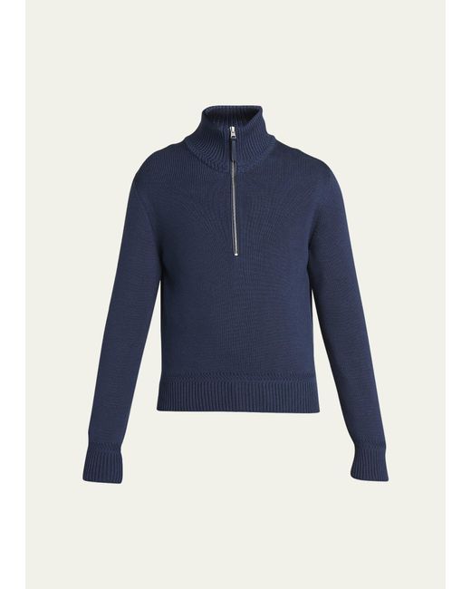Tom Ford Blue Wool-silk Half-zip Sweater for men