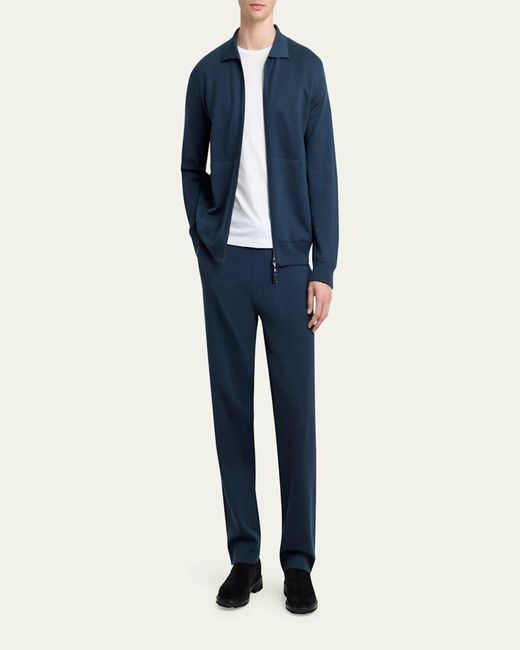 Brioni Blue Heathered Zip-Front Jacket for men
