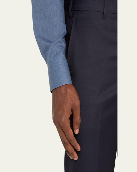 Giorgio Armani Blue Solid Wool Flat-Front Trousers for men