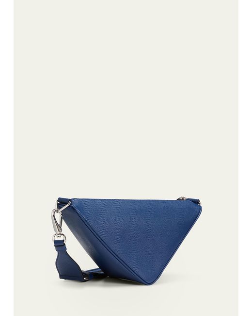Prada Blue Saffiano Leather Logo Triangle Crossbody Bag for men
