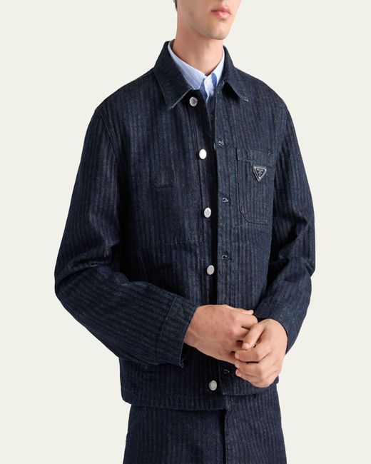 Prada Blue Chevron Denim Blouson Jacket for men
