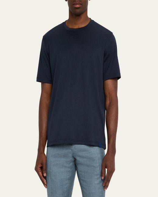 Brioni Blue Sea Island Cotton Crewneck T-Shirt for men
