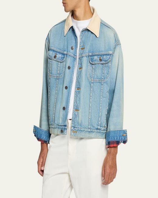 The Row Blue Denim Jacket With Corduroy Collar for men