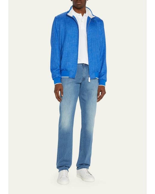 Stefano Ricci Blue Cashmere-silk Blouson Jacket for men