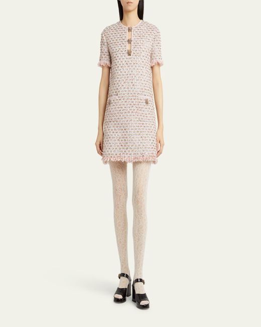 Valentino Garavani Natural Ribbon Tweed Frayed Mini Dress