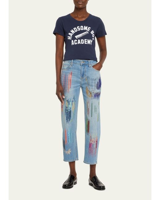 Libertine Blue Fwb Boyfriend Jeans With Crystal Detail