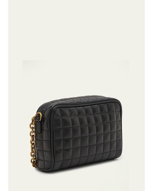 Saint Laurent Black Cassandre Mini Ysl Camera Bag In Quilted Smooth Leather
