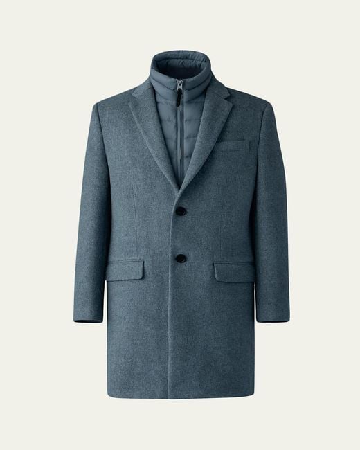 Mackage Blue Wool Topcoat With Removable Down Bib for men