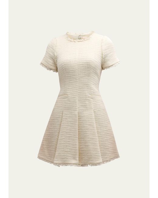 Cinq À Sept Natural Nova Cotton Boucle Pleated Mini Dress