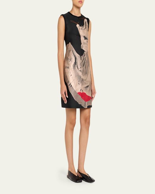 Jason Wu Black Dancing Pleat Jacquard Sleeveless Mini Dress
